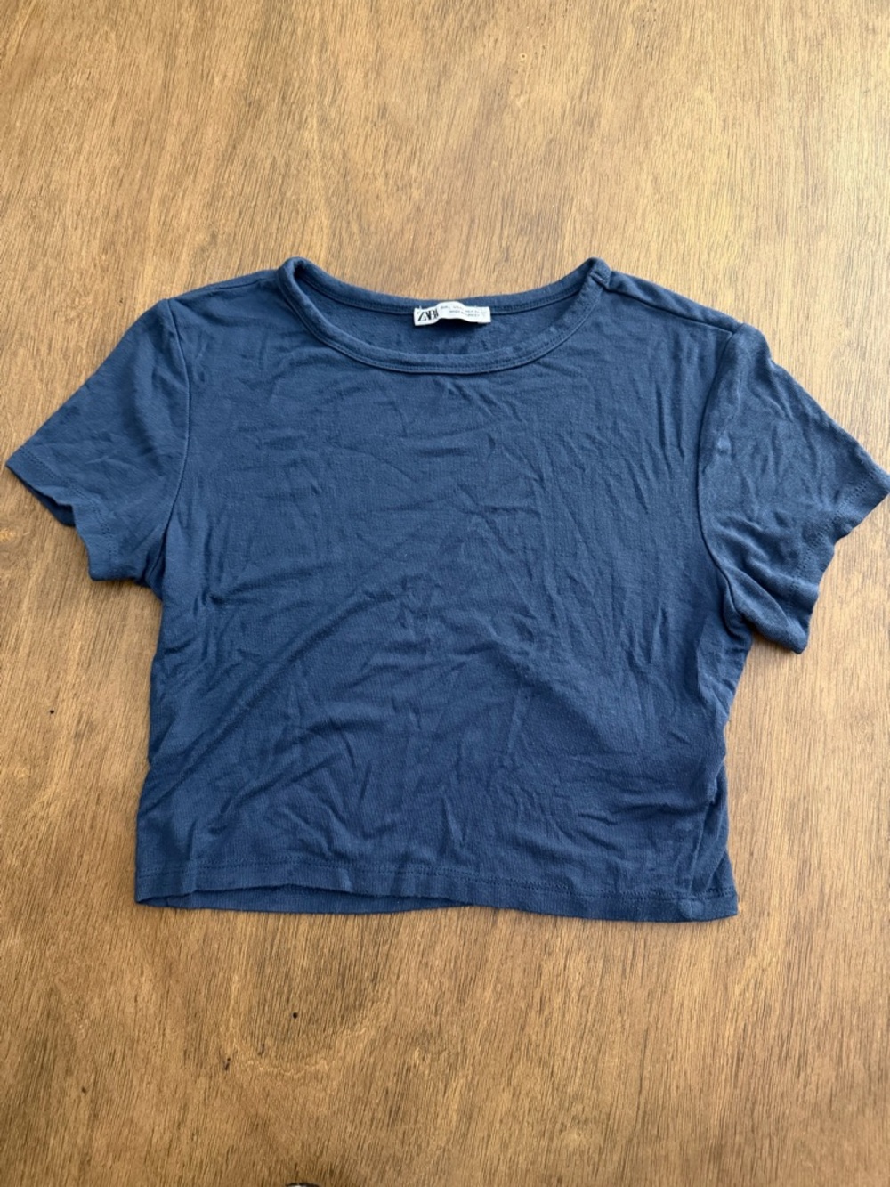 Zara Navy Short-Sleeve Cropped Tee